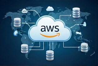 A stylized world map showing the AWS cloud logo connected to multiple data storage icons representing global infrastructure.